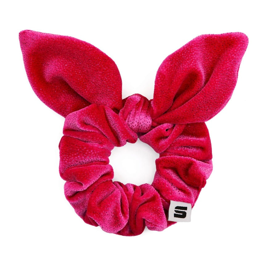 Glitter Pink Velvet Bow Scrunchie