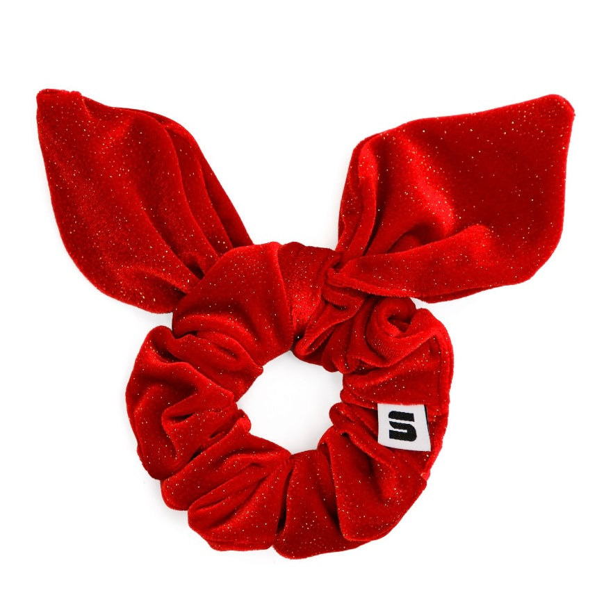 Red Glitter Velvet Bow Scrunchie