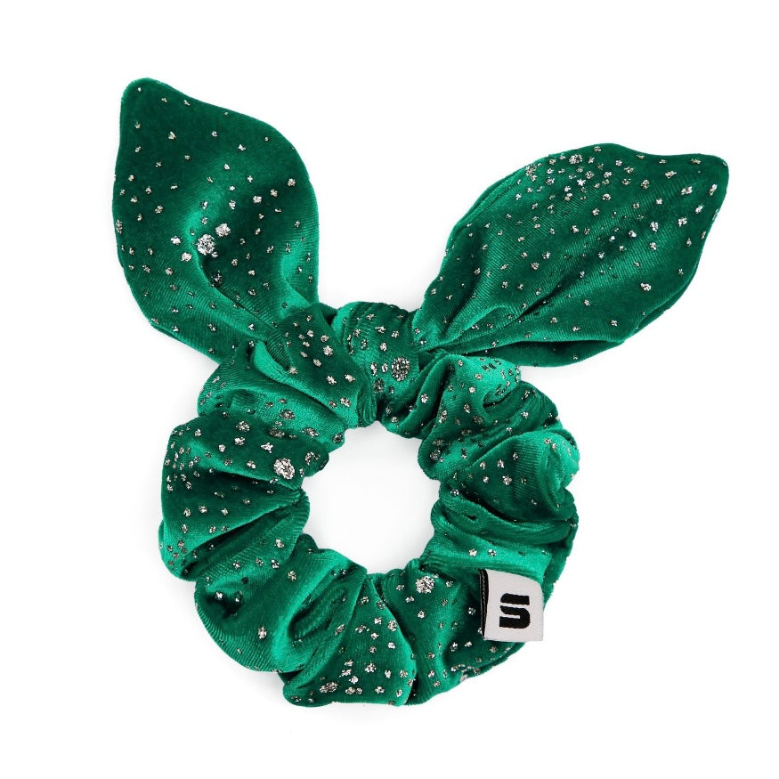 Glitter Green Velvet Bow Scrunchie